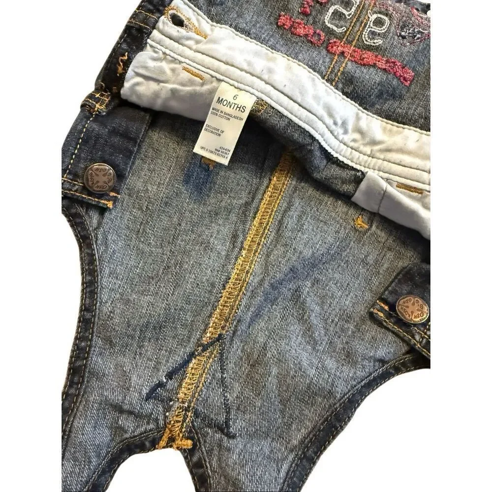 Oshkosh Denim Adjustable Overalls Coveralls Snap Bottom Baby 6 Months